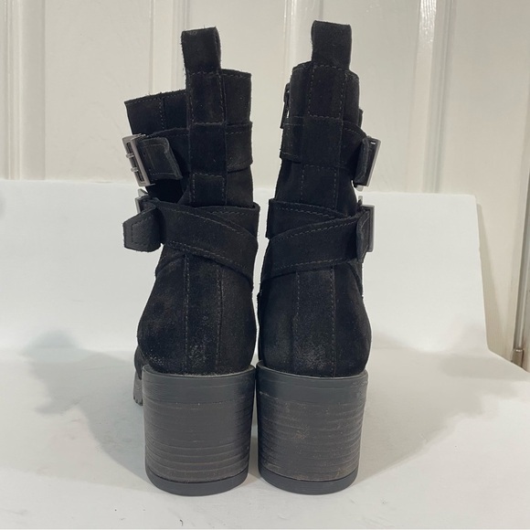 Vintage Foundry Charmine Black Suede Buckle Moto Goth Leather Ankle Boots Size 7 - Picture 6 of 12